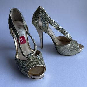 ENZO ANCIOLINI-Women’s Gold Sequin Peep Toe High Heel Shoes–sandals -Size 5 NWD
